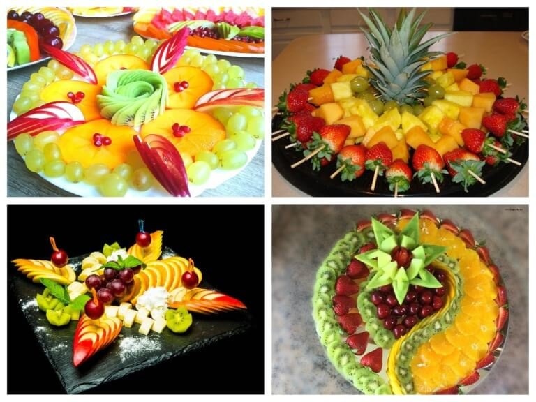 Красивый дизайн фруктовой тарелки на праздничный стол в домашних условиях